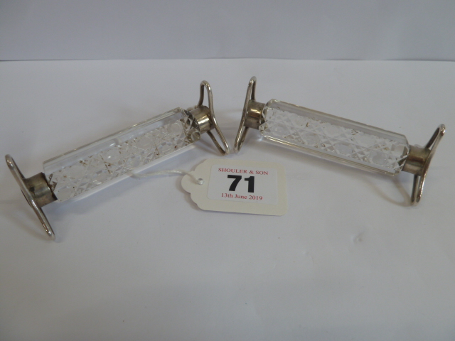 Pair silver mounted cut glass knife rest - London 1908