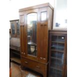 Edwardian oak mirror door wardrobe