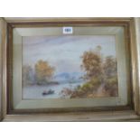 Watercolour Riverscape - E Lewis 1895