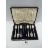 Cased set 6 silver teaspoons and sugar nips - Sheffield 1918