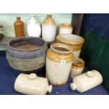 Stoneware jars, flagons, foot warmers,