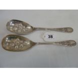 Pair silver berry spoons - Sheffield 1876