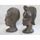 African carved male and female busts (10")