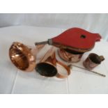 Copper funnels, tankard,