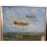 Oil on canvas 'Hurrican Fighter Planes' - G Fellinger (The artist was Germanair crew and was the