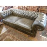 Green leather buttoned & studded Chesterfield (84") - Saxon Furniture Ltd