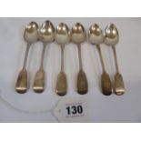 Set 6 fiddle pattern silver teaspoons - London 1845