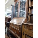 Oak glazed geometric oak bureau bookcase