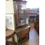 Oak glazed combination corner display cabinet on drop leaf table base