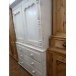 19th Century painted pine press cupboard on drawer base