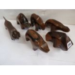 Carved and polished Coromandel? hardwood abstract animal figures - buffalo, bull,