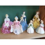 Royal Doulton lady and girl figures (6)