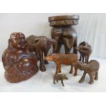 Asian carved wooden water buffaloes,