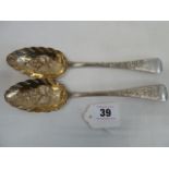 Pair silver berry spoons - London 1780