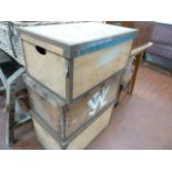 Vintage tin strapped storage crates (3)