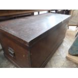 Large Victorian pine blanket box on castors with steel handles (48" x 22" x 22")