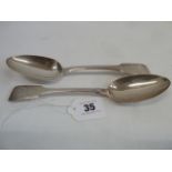 Matched pair silver fiddle pattern table spoons