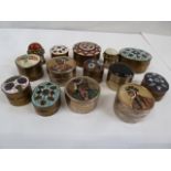 Enamelled & polished stone lidded pill boxes (14)