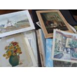 2 x Folios of unframed watercolours, prints, etc.