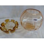 Amber glass bowl & amber tipped ice art glass bowl (2)