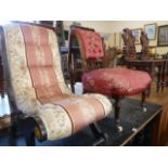 Victorian mahogany galleried salon chair and scroll shape nursing chair (2)