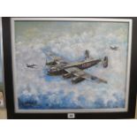 Oil on canvas 'Avro Lancaster Bombers' - G Fellinger (The artist was German air crew and was the