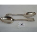 Pair silver fiddle pattern table spoons - Exeter 1839