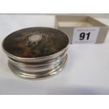 Circular silver tortoiseshell piquet lidded box