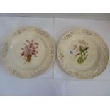 Pair Leeds ware classical creamware hand painted flora pierced rim plates (Victoria & Albert