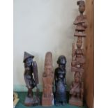 African wooden carvings - Yoruba figural tower - G A Dada, figure on donkey - Gani Fakeye,