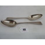 Pair old english pattern silver tablespoons - London 1795