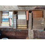 3 Boxes sundry leather bound reference books etc