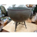 19thC copper cauldron on feet (25" diameter)