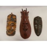 African/Indonesian carved wooden face masks (3)