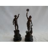 Pair Art Nouveau style spelter figures