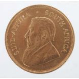 Krügerrand GoldmünzeSüdafrika, 1972, Gold 916, ca. 33,93 g, Motivseite mit Portait Paul Krugers