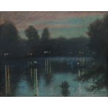 Geiger, E.Maler des 19./20. Jh.. "Schwörmontag in Friedrichsau", Blick auf Donau mit Booten und