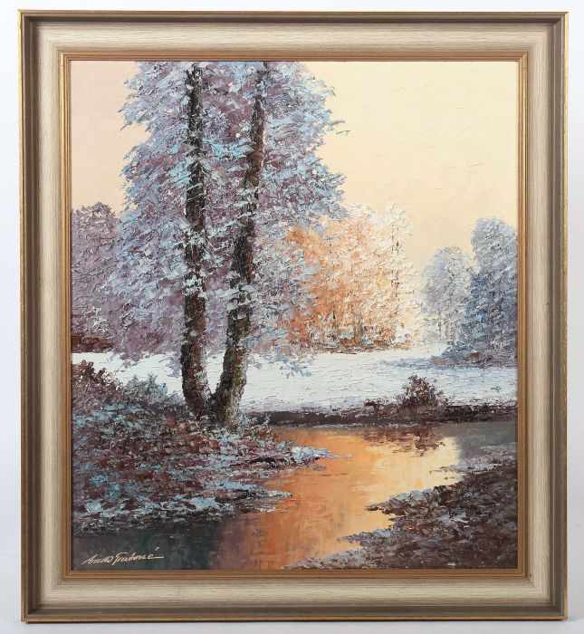 Arnold-Graboné, Georg1896 - 1982, süddeutscher Landschaftsmaler, Prof.. "Winterstille im Moos", - Image 2 of 5