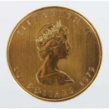 Maple Leaf-GoldmünzeKanada, 1979, Gold 999, ca. 31,18 g, Motivseite mit Portrait der Königin Queen