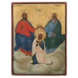 Ikone "Krönung Marias"Griechenland, 18./19. Jh., Darstellung der Gottesmutter in den Wolken