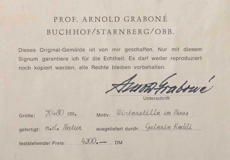 Arnold-Graboné, Georg1896 - 1982, süddeutscher Landschaftsmaler, Prof.. "Winterstille im Moos", - Image 5 of 5
