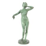 Louis, Gustavefranzösischer Bildhauer des 20. Jh.. "Damenakt mit Blumen", Bronze, grün patiniert,