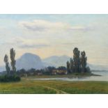 Maier Lindi, Heinrich1876 - 1950, deutscher Maler. "Bodensee", Landschaftsszene mit der Wiese und