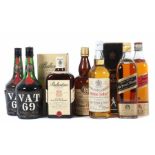 Konvolut Whiskybest. aus: 2x VAT 69, finest scotch whisky, 2x Johnnie Walker, red label und black