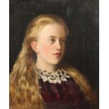 Monogrammist MG"Kinderportrait", Mädchen mit weinroter Bluse und Spitzenkragen bekleidet,