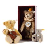 3 TeddybärenSteiff, 1x Richard Teddy, 1992 - 1997, histortische Miniaturen, Replica von 1904,