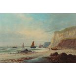 Maler des 19. Jh."Kreidefelsen bei Dover", Küstenabschnitt mit Booten und Fischern bei der Arbeit,