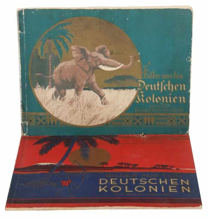 2 Sammelbilder-Alben"Bilder aus deutschen Kolonien" mit einer Kolonial-Geschichts-Tabelle, Otto