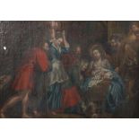 Maler des 17./18. Jh."Adoration des Kindes", rechts die Heilige Familie von Esel und Ochsen