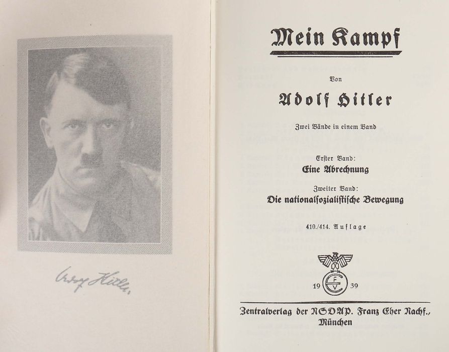 Hitler, AdolfMein Kampf, München, Zentralverlag der NSDAP Eher, 1939, Frontispiz, Kopfgoldschnitt, - Image 2 of 3